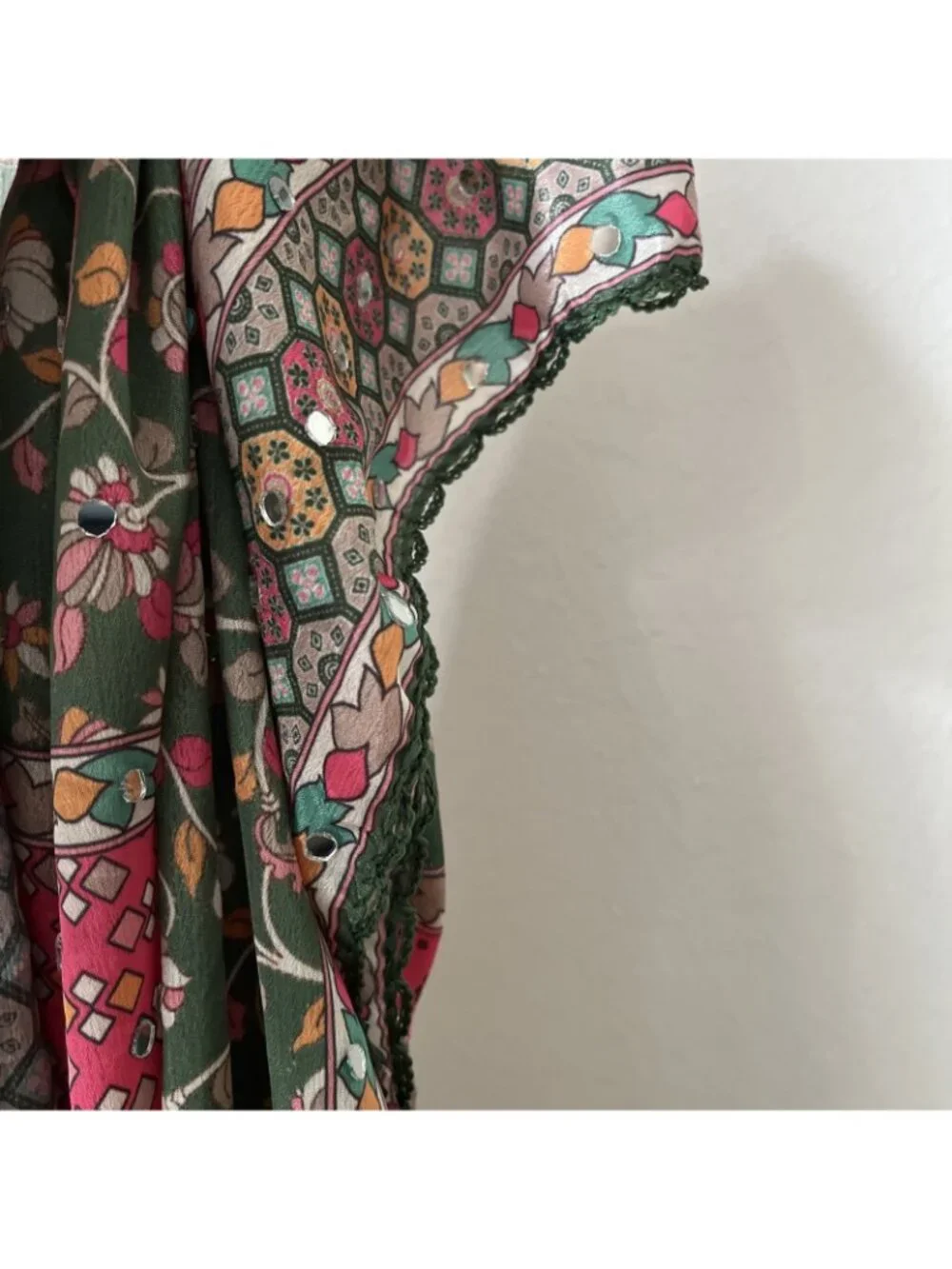 Gorgeous sage green pink mirror embroidered scarf 32x82 boho bohemian gypsy